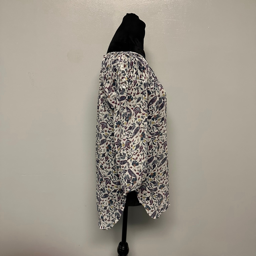 LC Lauren Conrad women's Small White Floral Blouse sheer gathered neck - Picture 3 of 9